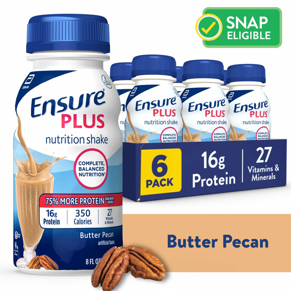 Protein & Meal Replacements Ensure Plus Nutrition Shake Butter Pecan Ready to Drink Bottles hero