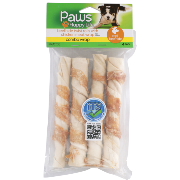 Dog Food & Care Paws Happy Life Combo Wrap Beefhide Twist Rolls With Chicken Meat Wrap For Dogs hero