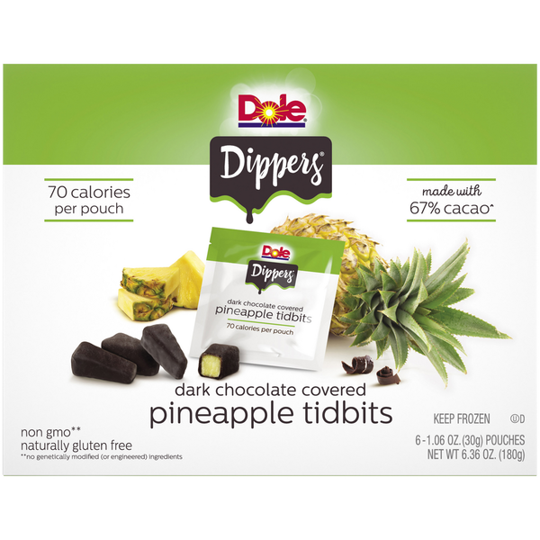 Canned Fruit & Applesauce Dole Dippers Dark Chocolate Covered Pineapple Tidbits hero