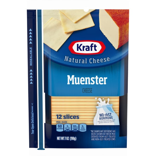 Packaged Cheese Kraft Muenster Cheese Slices, 12 ct Pack hero