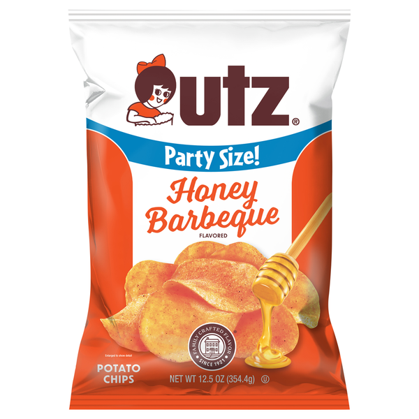 Utz Potato Chips, Party Size, Honey Barbeque Flavored hero