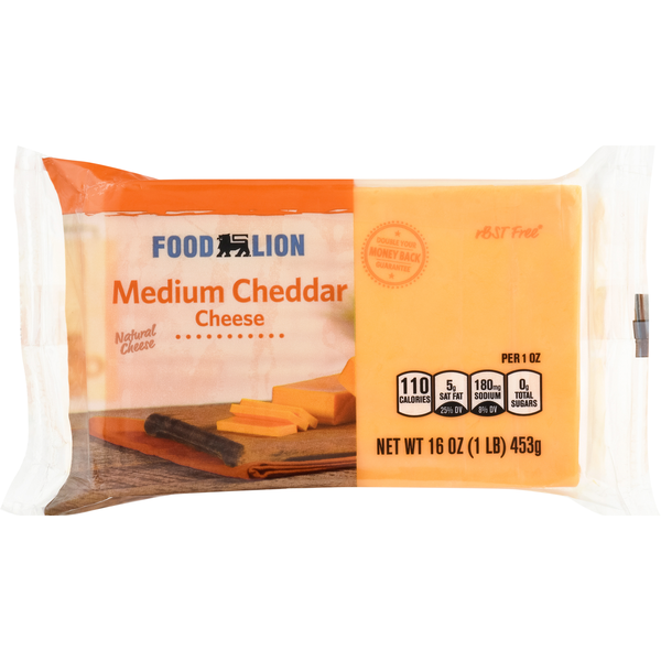 Packaged Cheese Food Lion Natural Medium Cheddar Cheese hero