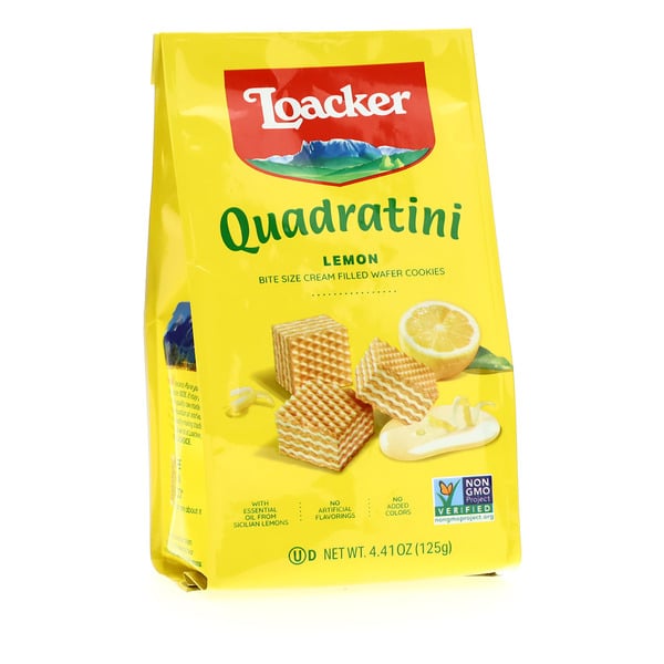 Chocolate & Chocolate Truffles Loacker Quadratini Lemon, NON-GMO Bite-size Wafer Cookie hero