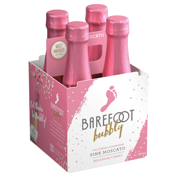 4 Pack 187 ML Barefoot Pink Moscato Champagne Sparkling Wine 4 Single Serve Bottles hero