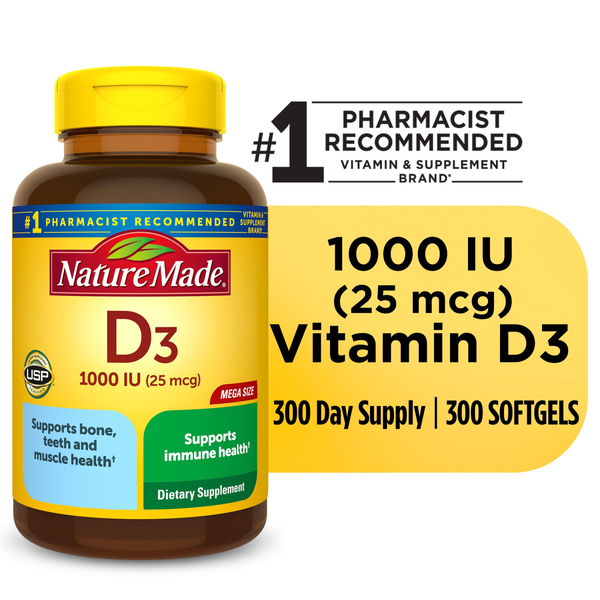 Supplements Nature Made Vitamin D3 1000 IU (25 mcg) Softgels hero