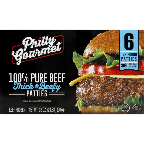 Frozen Meat & Seafood Philly Gourmet Patties, Thick & Beefy hero