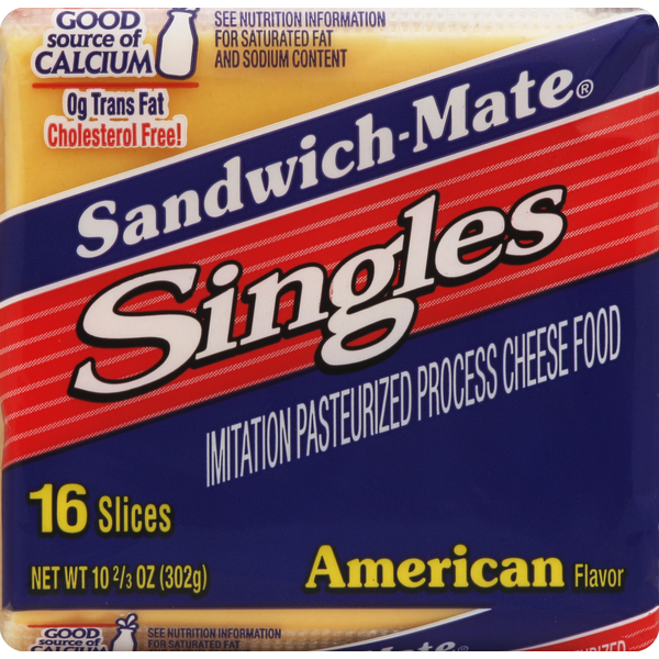 Packaged Cheese Sandwich-Mate Imitation Cheese Food, Singles, American Flavor hero