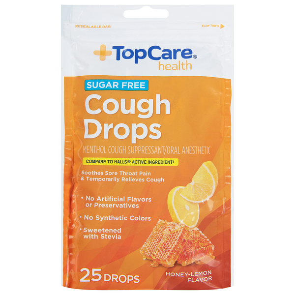 Cold, Flu & Allergy TopCare Cough Drops, Sugar Free, Honey-Lemon Flavor hero