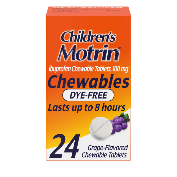 Muscles, Joints & Pain Relief Children's Motrin Dye-Free Ibuprofen Chewable Tablets, Grape hero