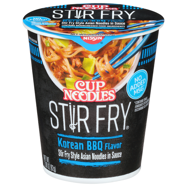 Instant Foods Nissin Cup Noodles Stir Fry Korean BBQ Flavor Asian Noodles in Sauce hero