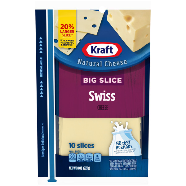 Packaged Cheese Kraft Big Slice Swiss Cheese Slices, 10 ct Pack hero