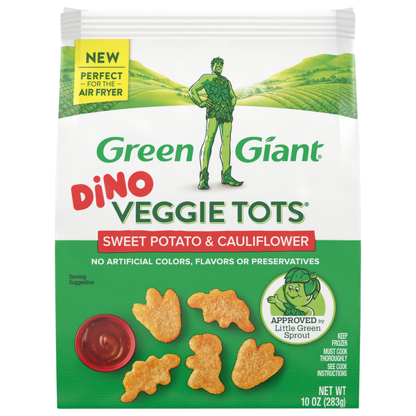 Frozen Vegan & Vegetarian Green Giant Veggie Tots, Sweet Potato & Cauliflower, Dino hero