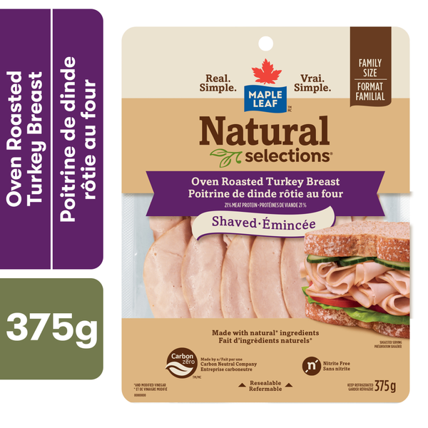 Lunch Meat Maple Leaf Natural Selections Shaved Deli Turkey Breast, Oven Roasted, Family Size hero