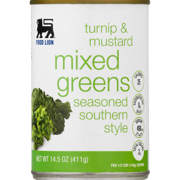 Canned & Jarred Vegetables Food Lion Mixed Greens, Turnip & Mustard, Seasoned, Southern Style hero