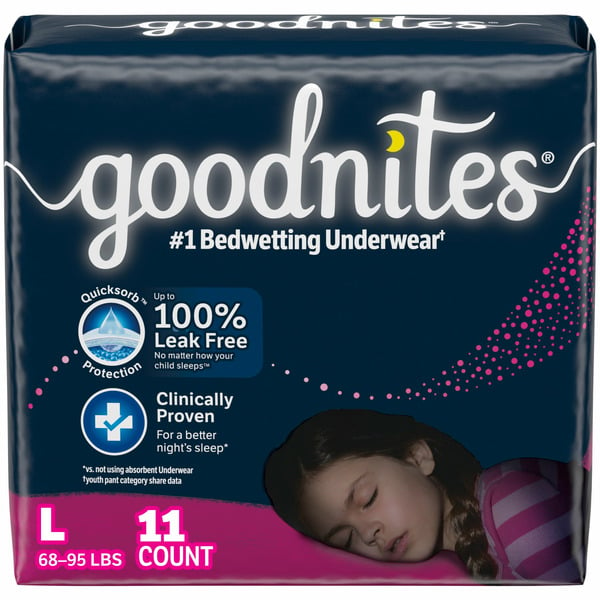 Diapers & Wipes Goodnites Girls' Nighttime Bedwetting Underwear, Size Large (68-95 lbs) hero