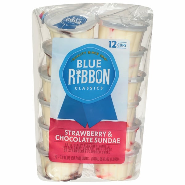 Ice Cream & Ice Blue Ribbon Classics Strawberry & Chocolate Sundae Frozen Dessert Cups hero