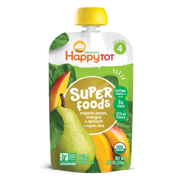 Baby Food & Formula Happy Tot Organics Superfoods Stage 4 Pears, Mangos & Spinach + Super Chia Pouch hero