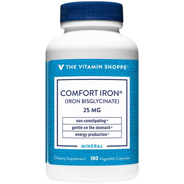 Iron The Vitamin Shoppe Comfort Iron - Gentle, Non-Constipating - 25 MG (180 Vegetable Capsules) hero