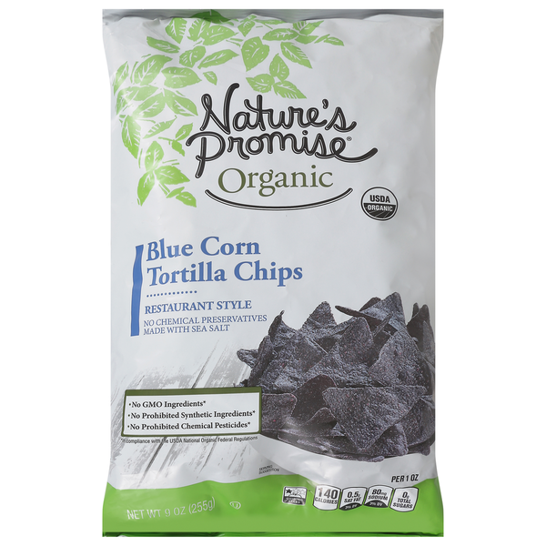 Chips & Pretzels Nature's Promise Tortilla Chips, Blue Corn, Restaurant Style hero