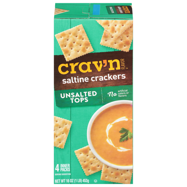 Crackers Crav'n Flavor Saltine Crackers, Unsalted Tops, 4 Inner Packs hero