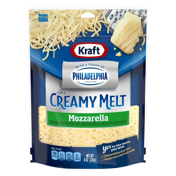 Cheese Kraft Mozzarella Shredded Cheese with a Touch of Philadelphia for a Creamy Melt hero