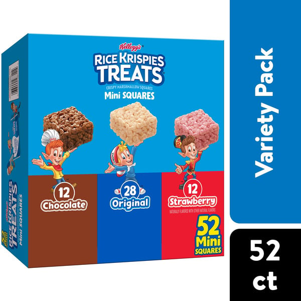 Breakfast Bars & Pastries Kellogg's Rice Krispies Treats Mini Crispy Marshmallow Squares, Kids Snacks, Lunch Snacks, Variety Pack hero