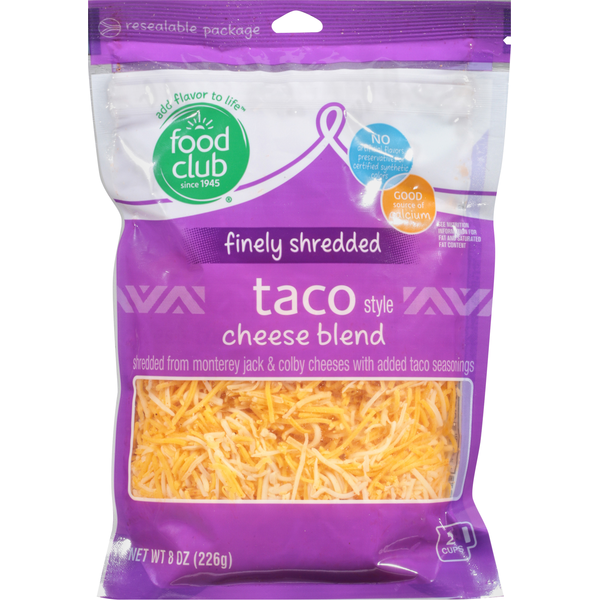 Packaged Cheese Food Club Cheese Blend, Taco Style, Finely Shredded hero