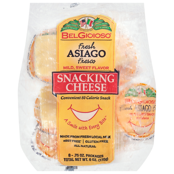 Specialty Cheeses BelGioioso Fresh Asiago Cheese Snack Pack Bag hero