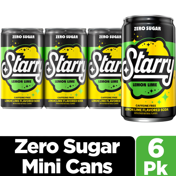 Soft Drinks Starry Zero Sugar Lemon Lime Soda, Caffeine Free, Mini Cans hero