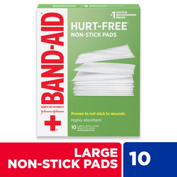 First Aid BAND-AID Hurt-Free Non-Stick Pads, Large, 3 In X 4 In hero