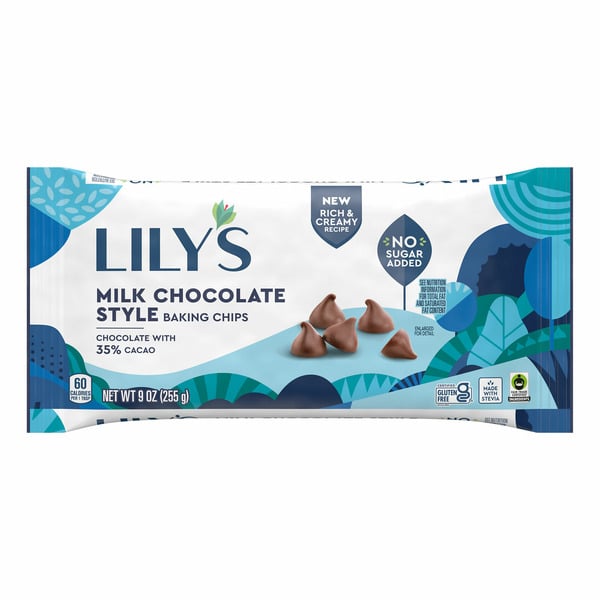 Baking Ingredients Lily's Milk Chocolate Style No Sugar Added Baking Chips hero