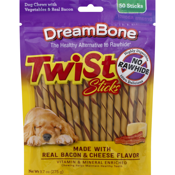 Dog Food & Care DreamBone Dog Chews, with Vegetable & Real Bacon, Twist Stick hero