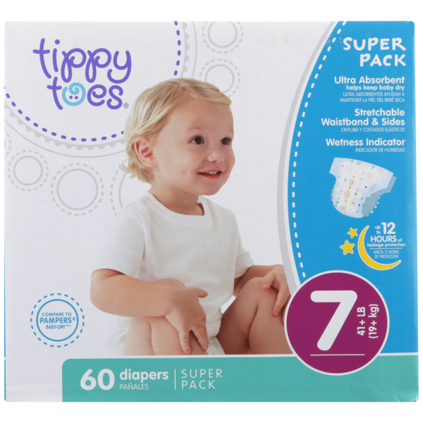 Diapers & Wipes Tippy Toes Super Pack Diapers, 7 41+ Lb hero