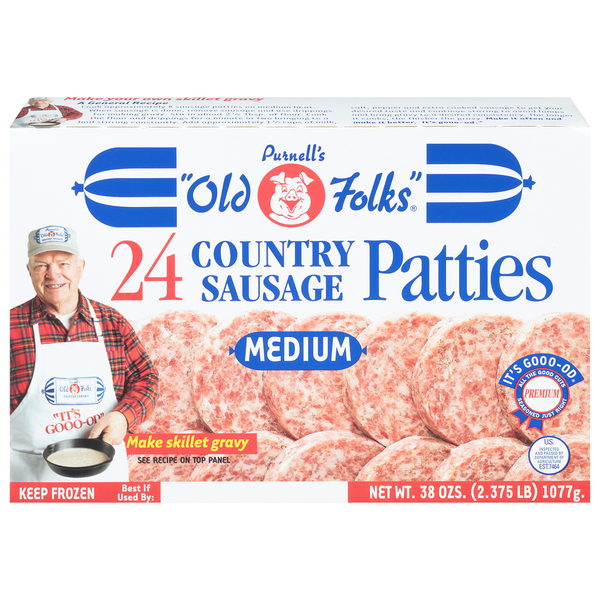 Frozen Breakfast Purnell's "Old Folks" Country Sausage Patties, Medium hero