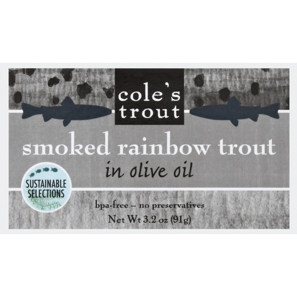 Canned Meat & Seafood Cole’s Smoked Rainbow Trout, in Olive Oil hero