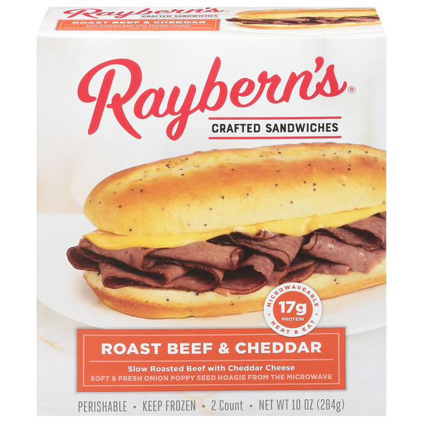 Frozen Appetizers & Sides Raybern's Sandwiches, Crafted, Roast Beef & Cheddar hero