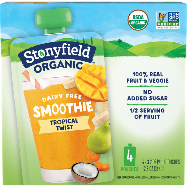 Yogurt Stonyfield Organic Dairy Free Smoothie Pouches Tropical Twist hero