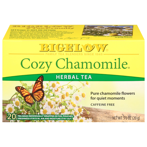 Tea (Loose, Bags and Pods) Bigelow Herbal Tea, Caffeine Free, Cozy Chamomile, Tea Bags hero