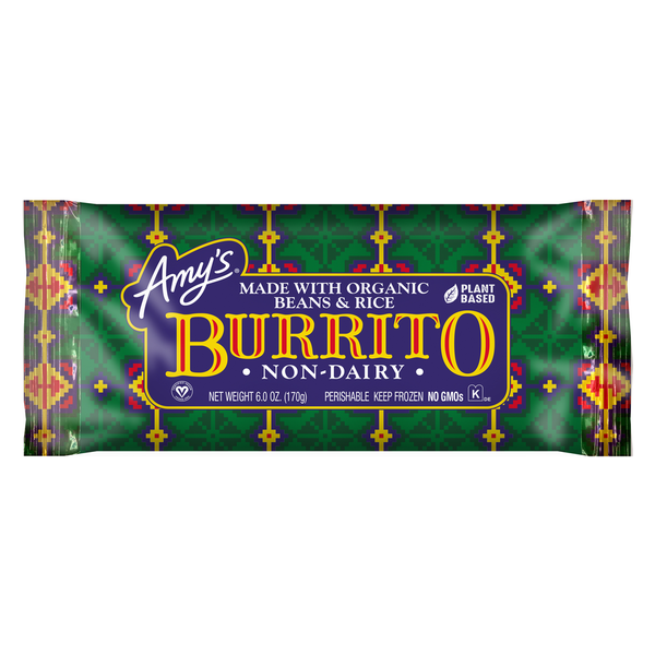 Frozen Burritos Amy's Kitchen Bean & Rice Burrito Non-Dairy hero