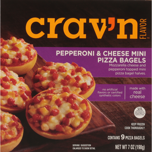 Prepared Meals Crav'n Flavor Pizza Bagels, Pepperoni & Cheese, Mini hero