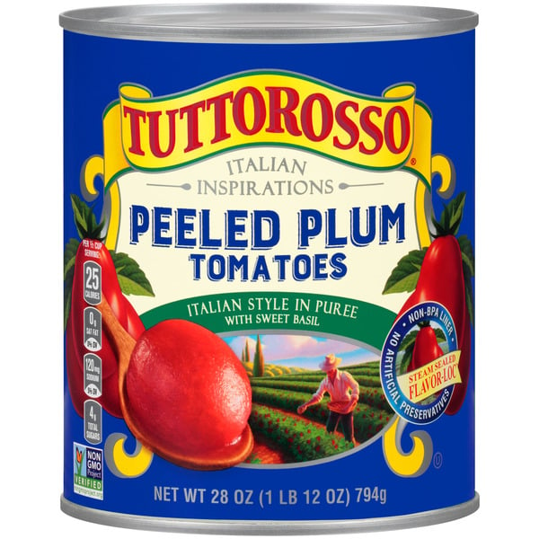 Canned & Jarred Vegetables Tuttorosso Whole Peeled Plum Tomatoes Italian Style in Puree with Sweet Basil hero