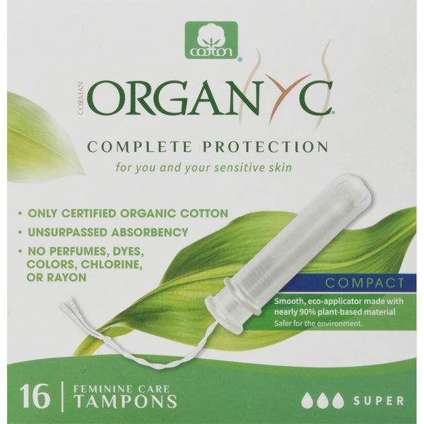 Organyc Tampons, Feminine Care, Complete Protection, Compact, Super hero