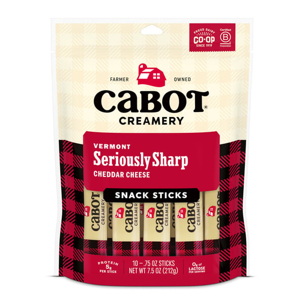 Packaged Cheese Cabot Seriously Sharp Cheddar Cheese Snack Sticks hero