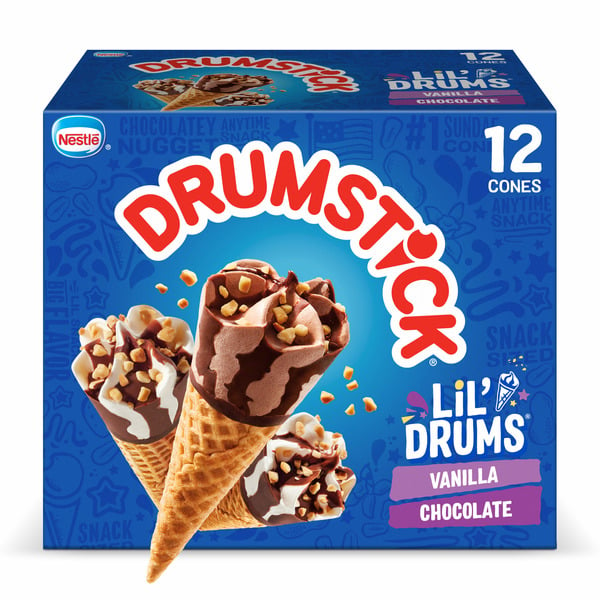 Novelty Desserts Drumstick Lil' Drums Vanilla and Chocolate with Chocolatey Swirls Sundae Cones hero