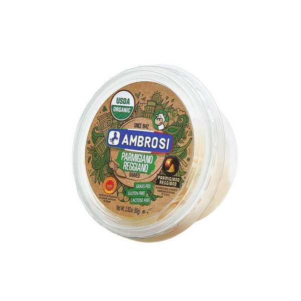 Packaged Cheese Ambrosi Cheese, Italian Shaved Parmigiano Reggiano DOP, Organic hero