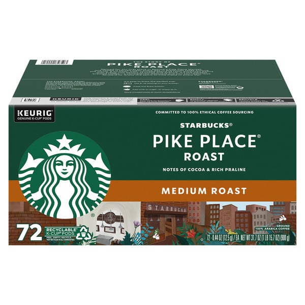 Single Serve Coffee Starbucks Pike Place Medium Roast K-Cup Pods, 72 ct hero