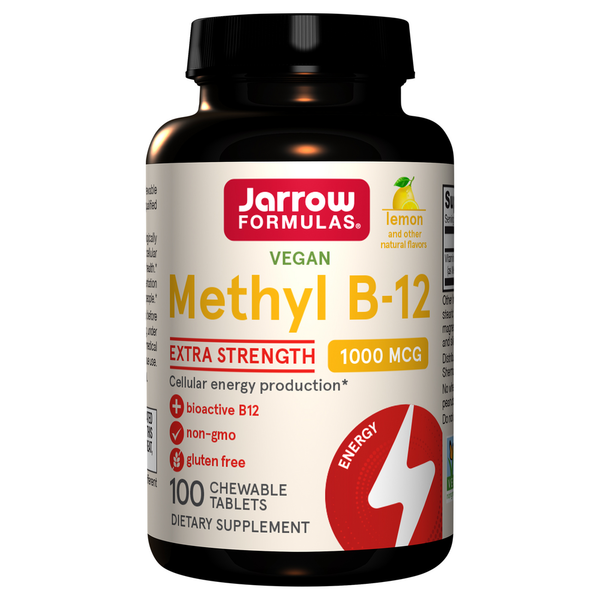 Vitamins & Supplements Jarrow Formulas Methyl B-12, Vegan, Extra Strength, 1000 mcg, Chewable Tablets, Lemon hero