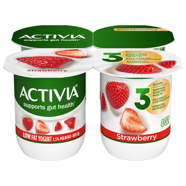 Yogurt Activia Strawberry Lowfat, Probiotic Yogurt Cups hero