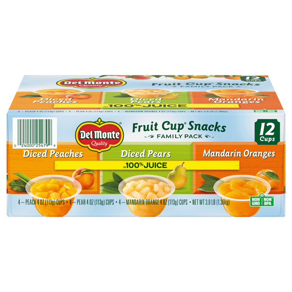 Canned Fruit & Applesauce Del Monte Fruit Cup Snacks, Assorted, Family Pack hero