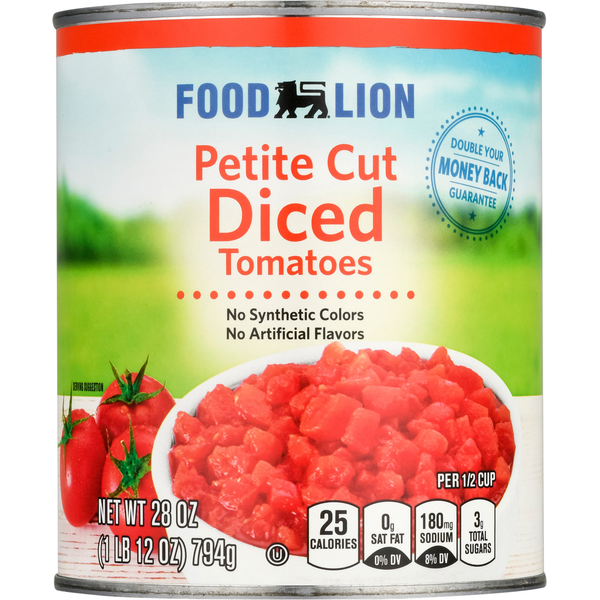 Canned & Jarred Vegetables Food Lion Tomatoes, Diced, Petite Cut hero